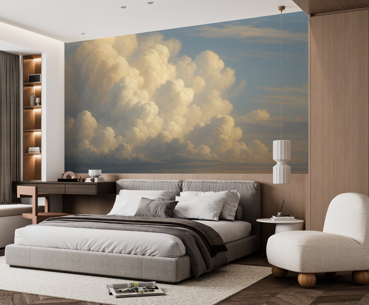 Fototapeta Białe obłoki na niebie przypominające dzieło sztuki.