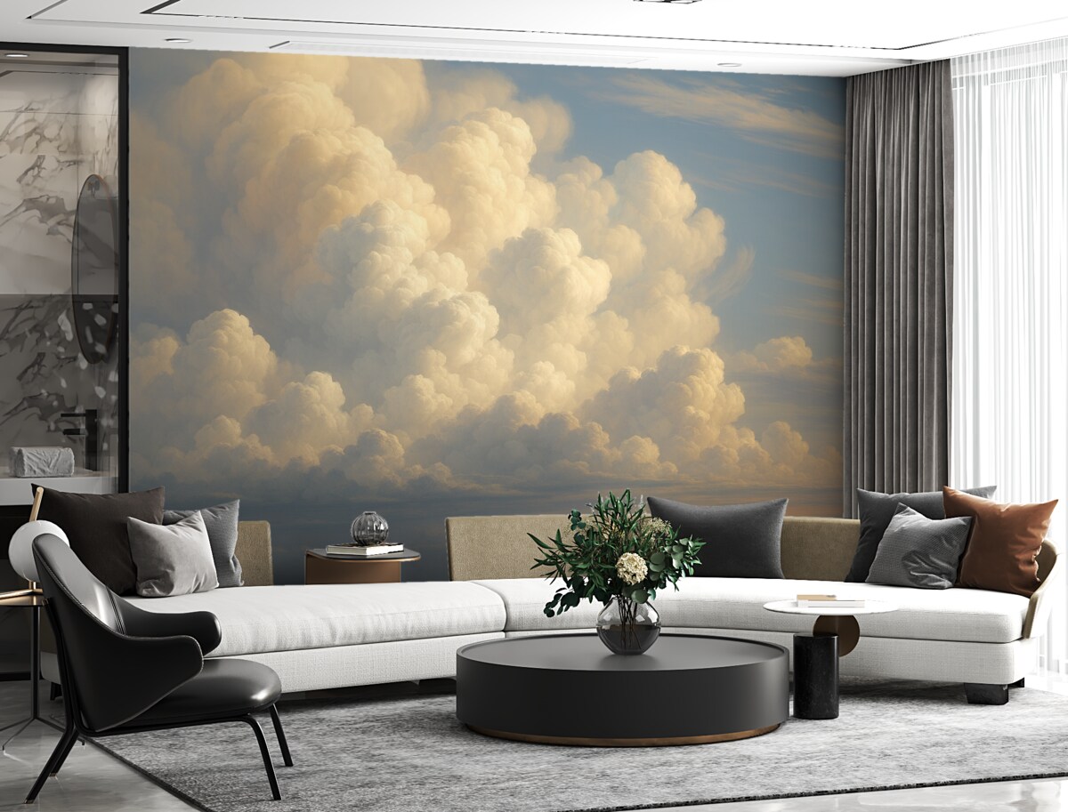 Fototapeta Białe obłoki na niebie przypominające dzieło sztuki.