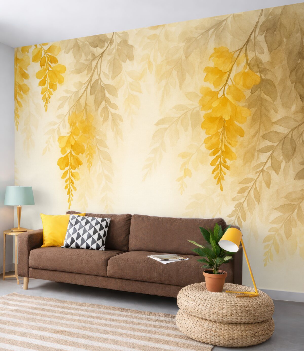 Fototapeta Postacie opadających gałęzi z liśćmi przypominają akwarelę.