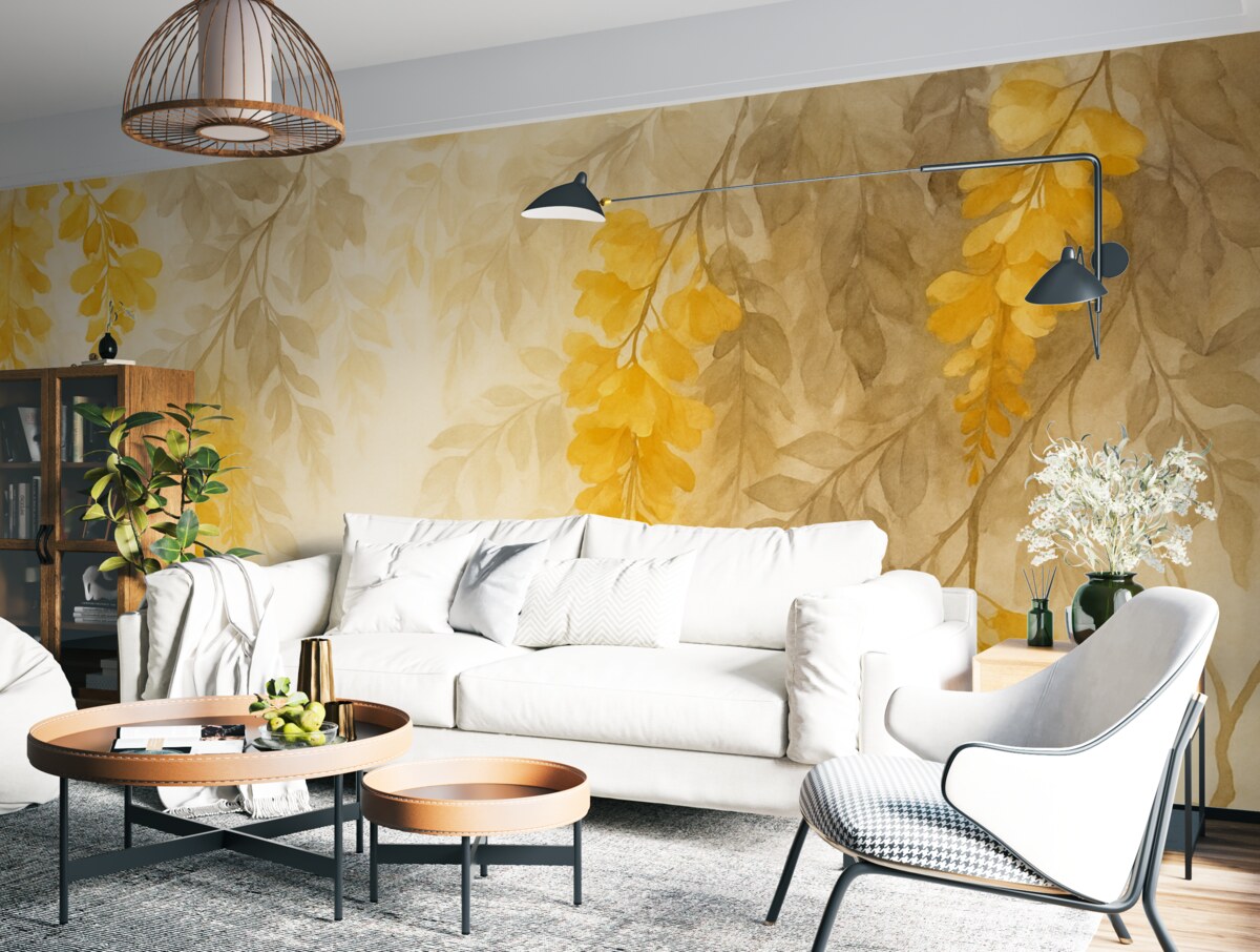 Fototapeta Postacie opadających gałęzi z liśćmi przypominają akwarelę.