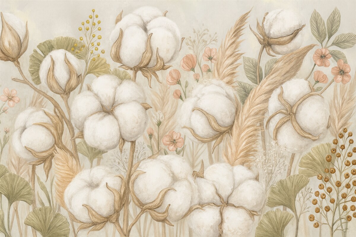 Fototapeta Subtelna aranżacja z bawełnianych kwiatów.