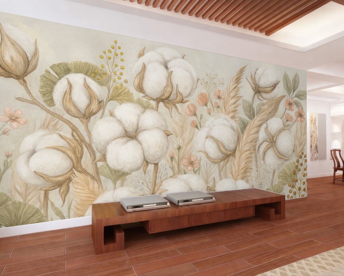 Fototapeta Subtelna aranżacja z bawełnianych kwiatów.