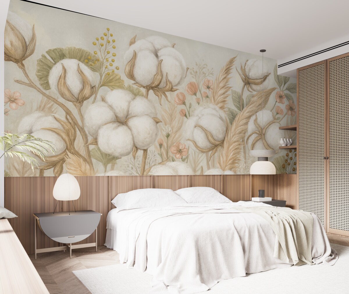 Fototapeta Subtelna aranżacja z bawełnianych kwiatów.