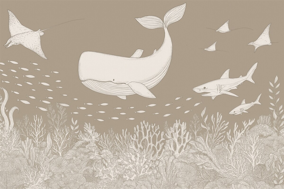 Fototapeta Wyprawa z wielorybem, kolor beżowy.