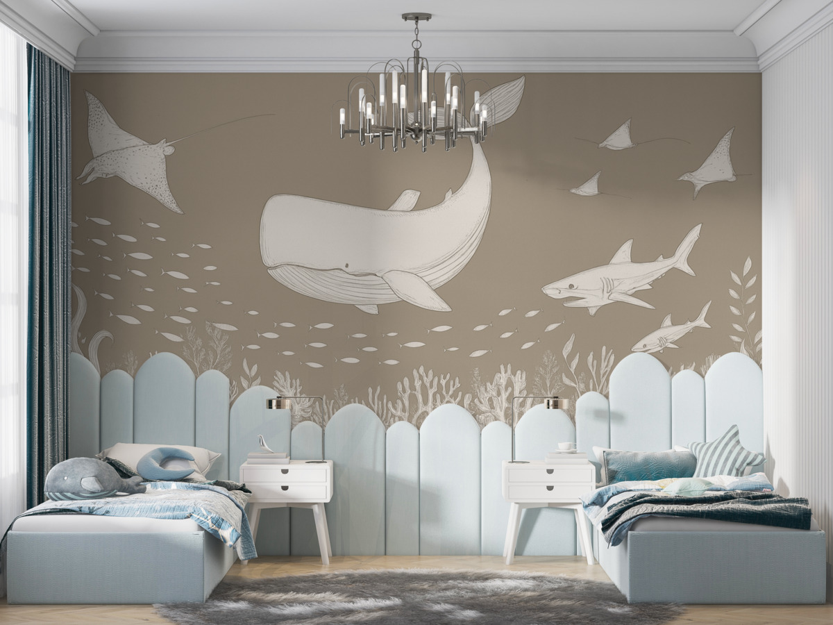 Fototapeta Wyprawa z wielorybem, kolor beżowy.