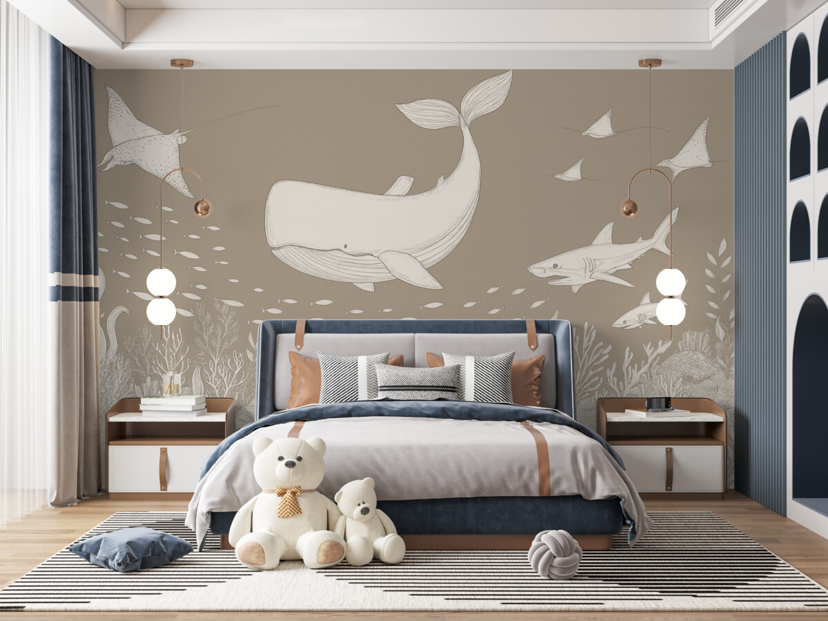 Fototapeta Wyprawa z wielorybem, kolor beżowy.
