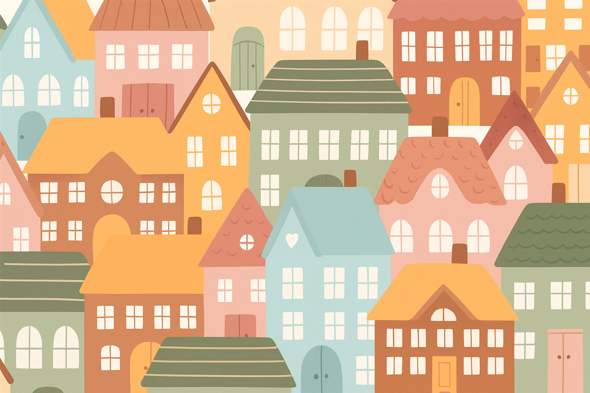 Fototapeta Domy w różnych kolorach.