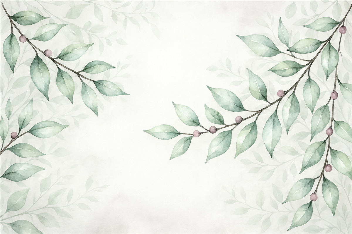 Fototapeta gałązki z zielonymi liśćmi na szarym tle