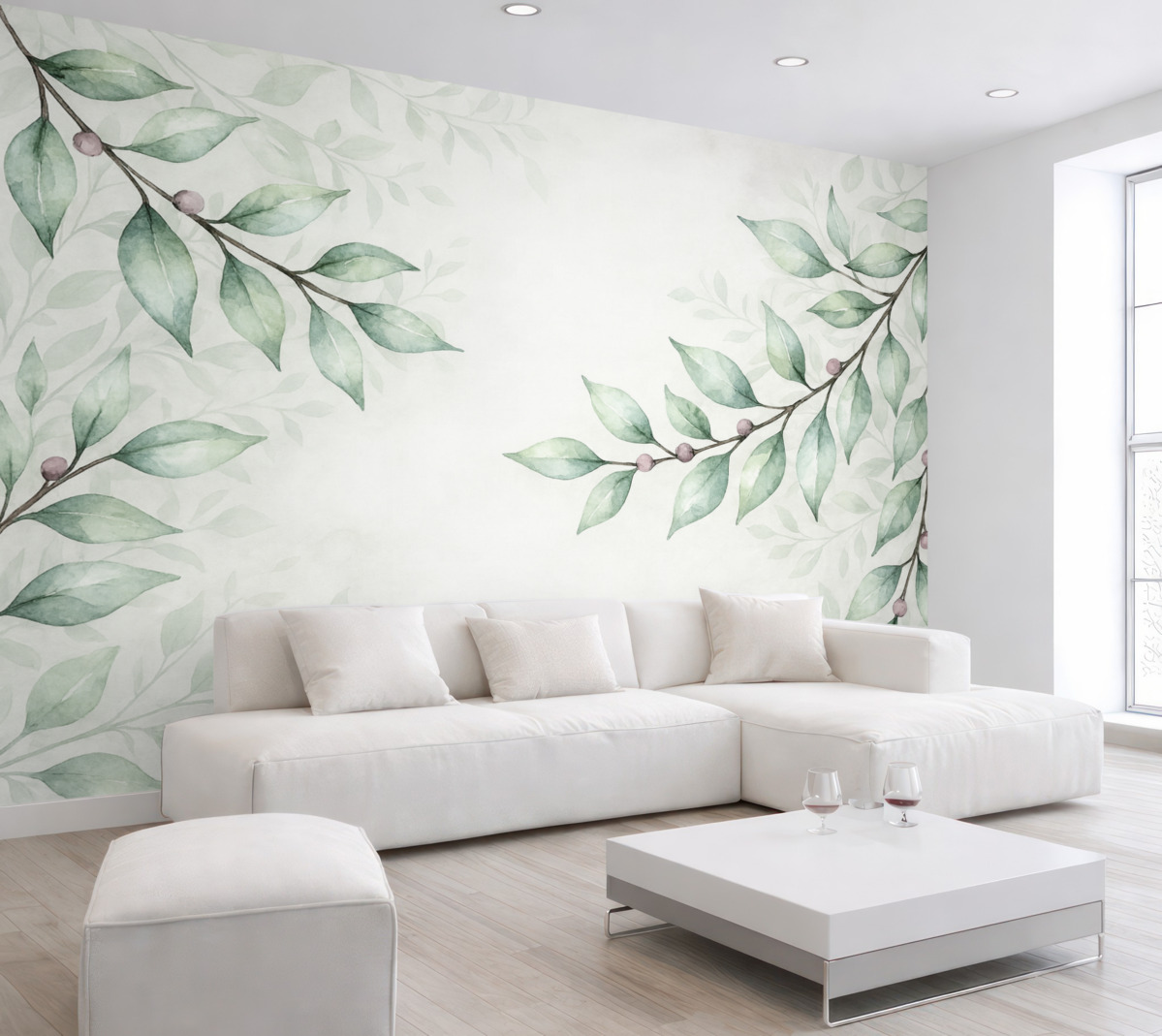 Fototapeta gałązki z zielonymi liśćmi na szarym tle