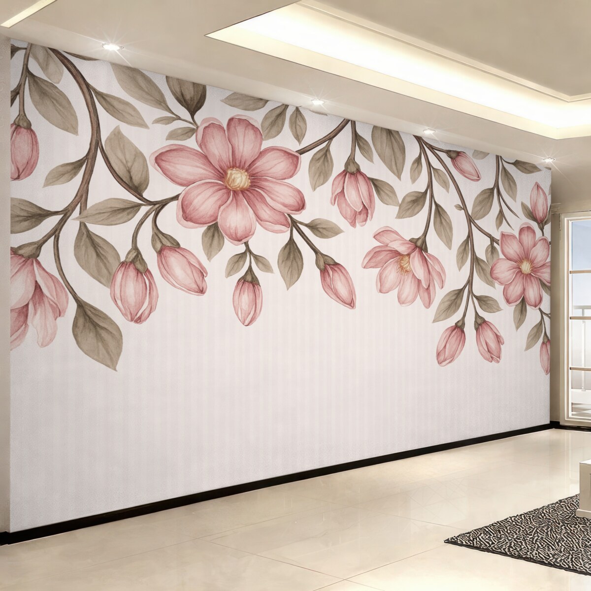 Fototapeta różowe kwiaty na tle w pasy