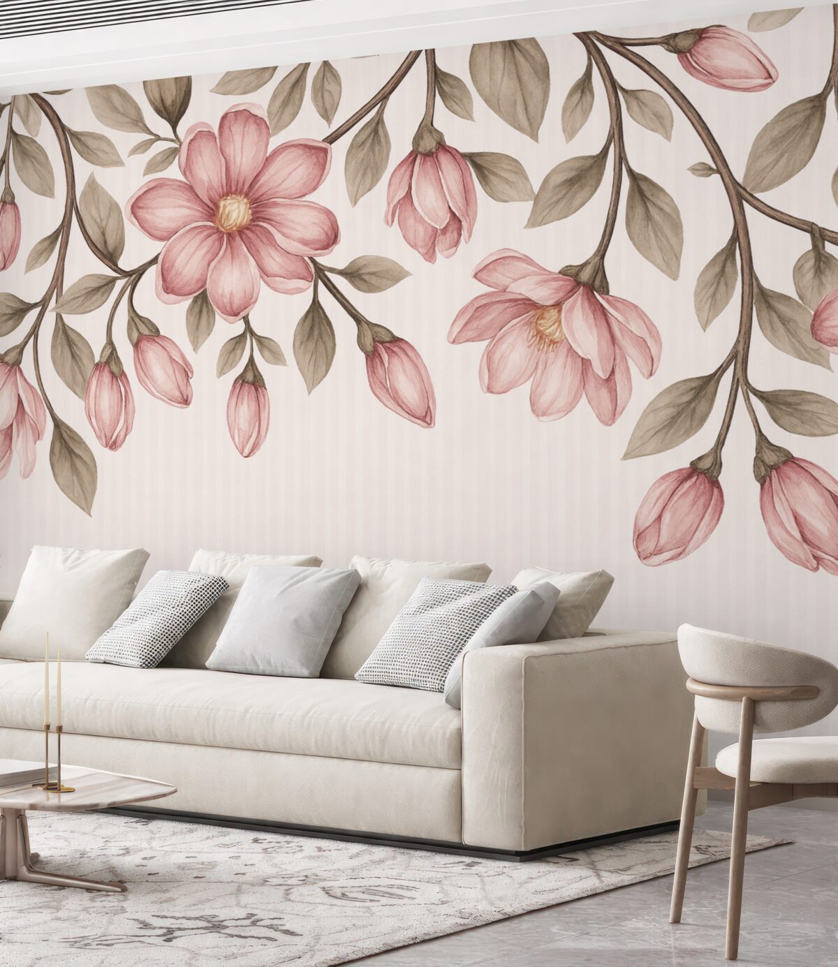 Fototapeta różowe kwiaty na tle w pasy