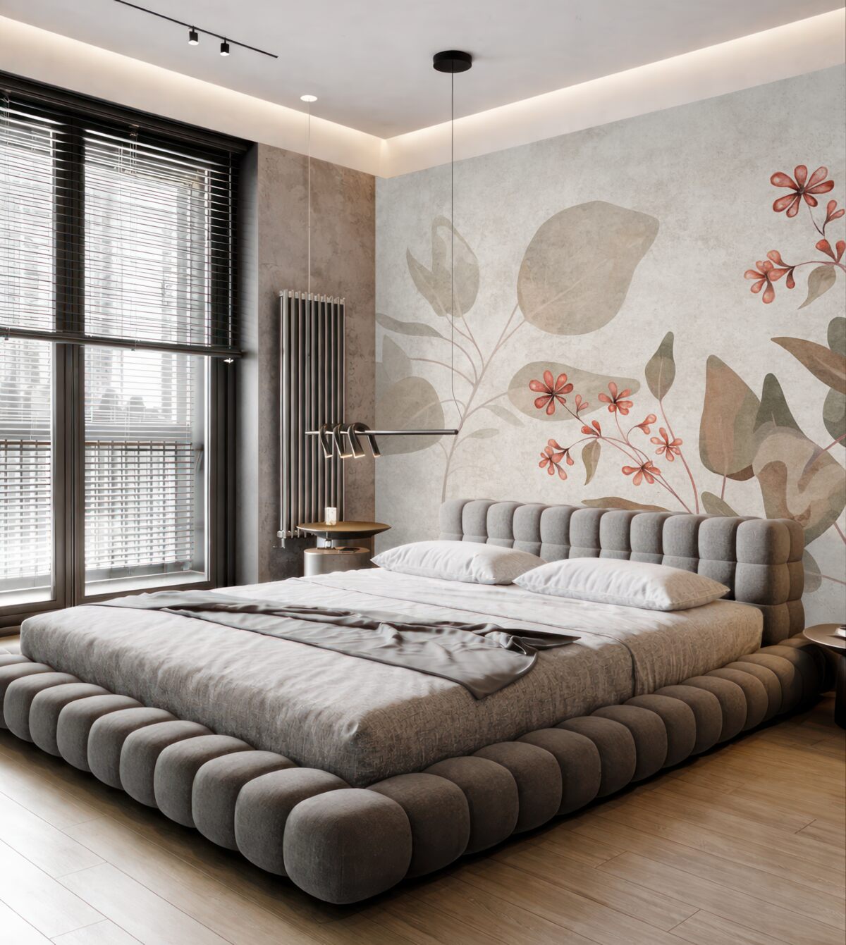 Fototapeta liście i kwiaty na szarej przestrzeni