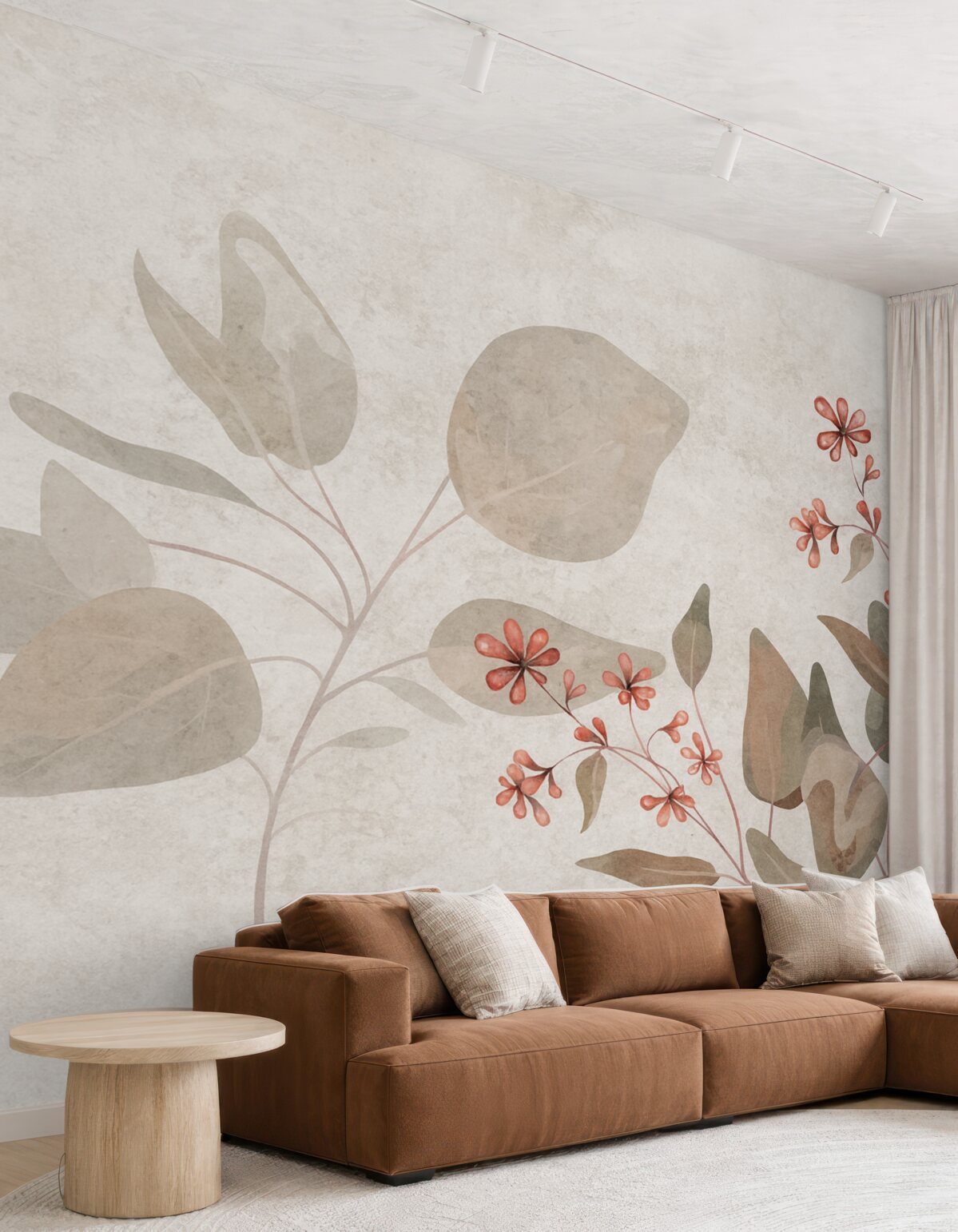 Fototapeta liście i kwiaty na szarej przestrzeni