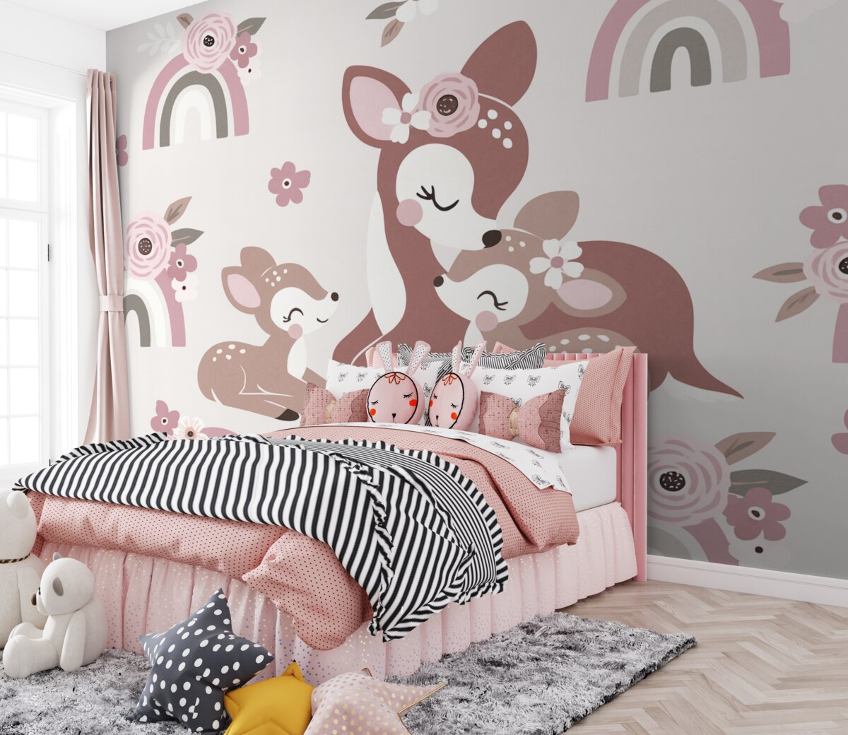 Fototapeta Jeleń, matka oraz potomstwo.