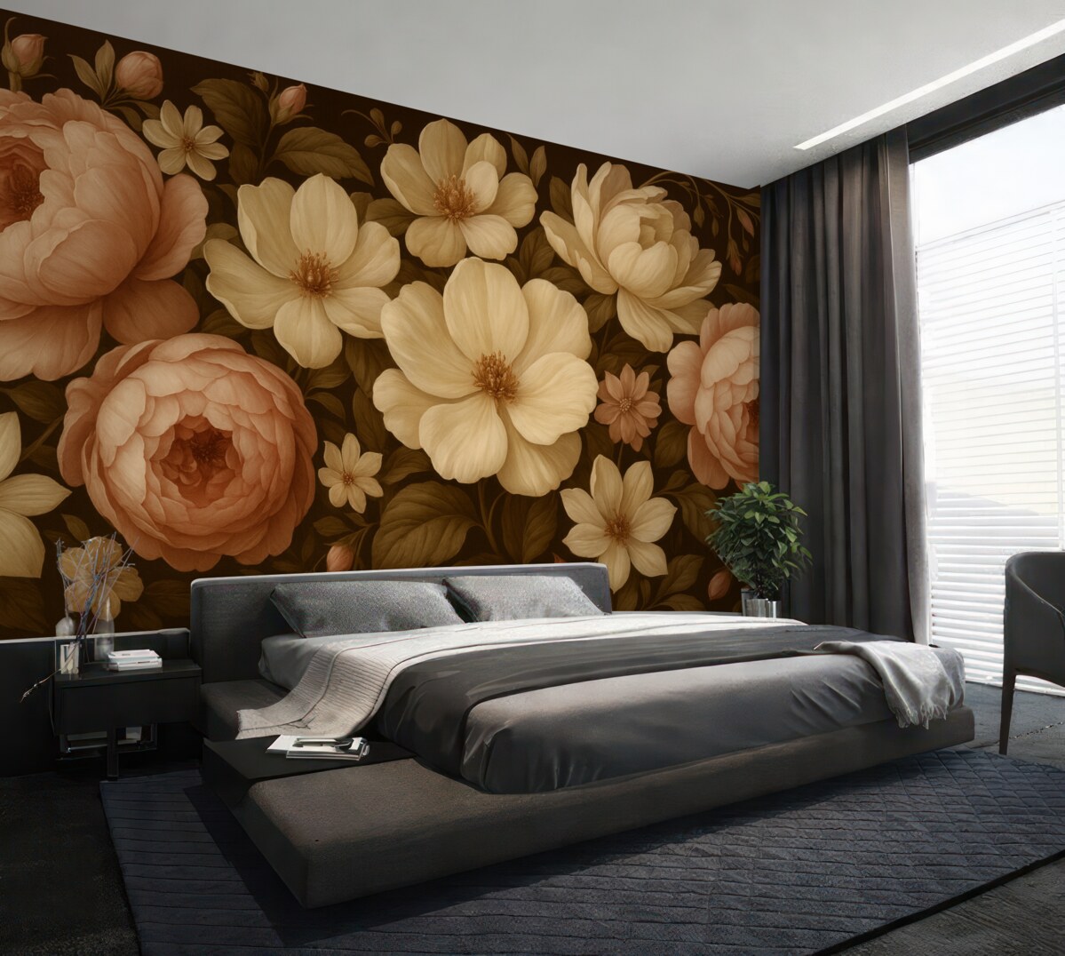 Fototapeta Malowana wielobarwna kompozycja roślinna.