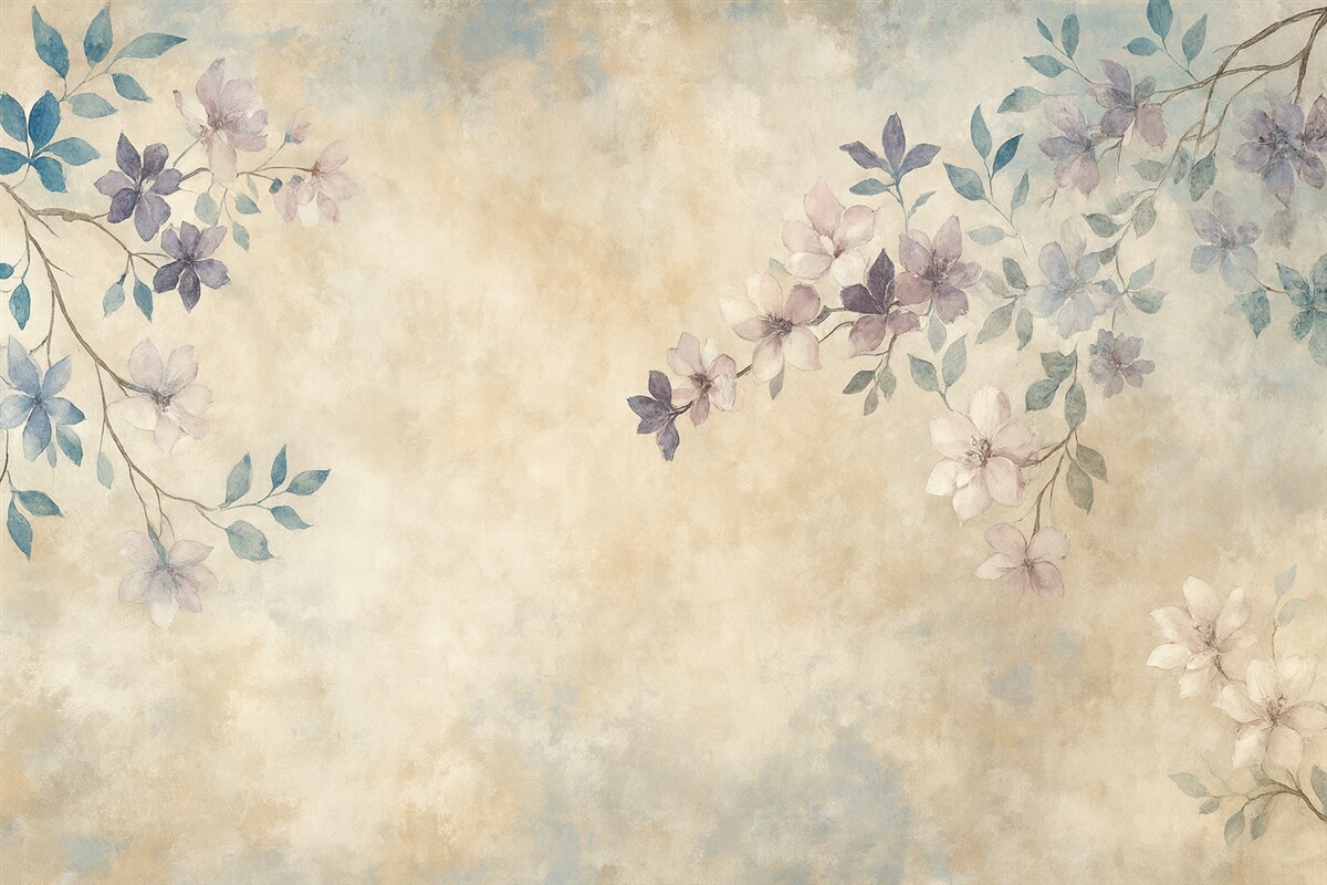 Fototapeta Tapeta w stylu vintage z gałęziami i roślinami.