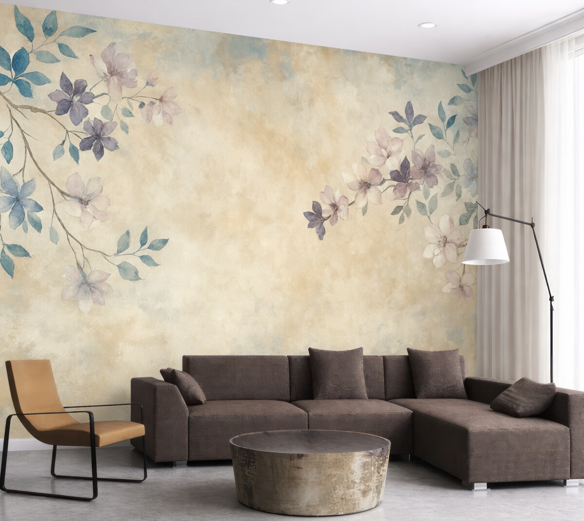 Fototapeta Tapeta w stylu vintage z gałęziami i roślinami.