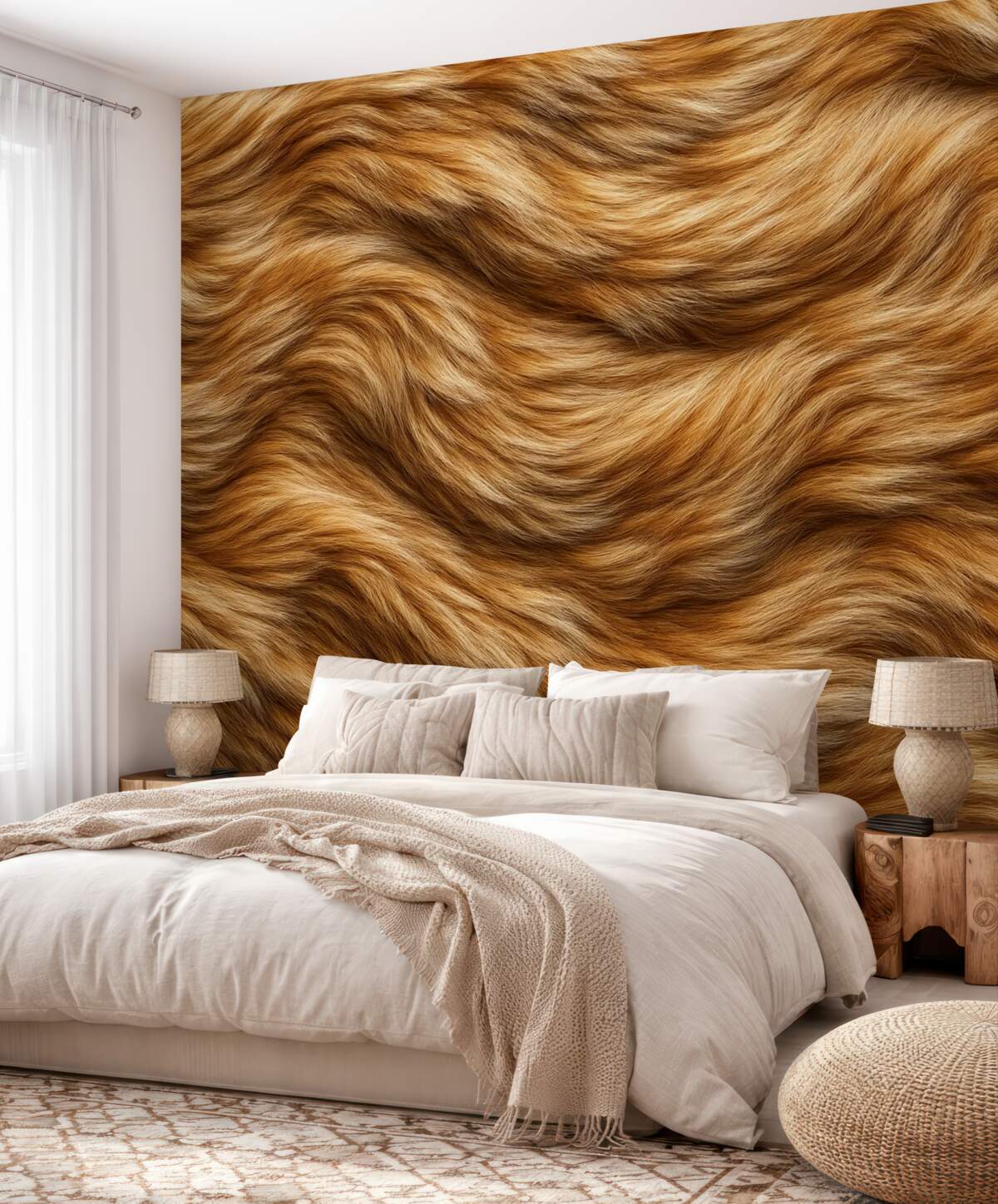 Fototapeta przytulna okleina naścienna naśladująca futro w tonacjach beżu i brązu