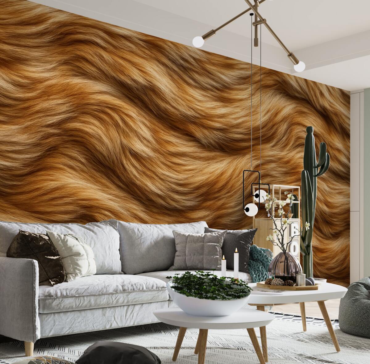 Fototapeta przytulna okleina naścienna naśladująca futro w tonacjach beżu i brązu