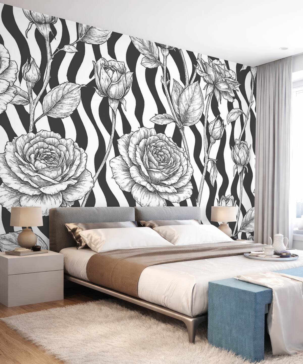 Fototapeta Róże na tle zebry.