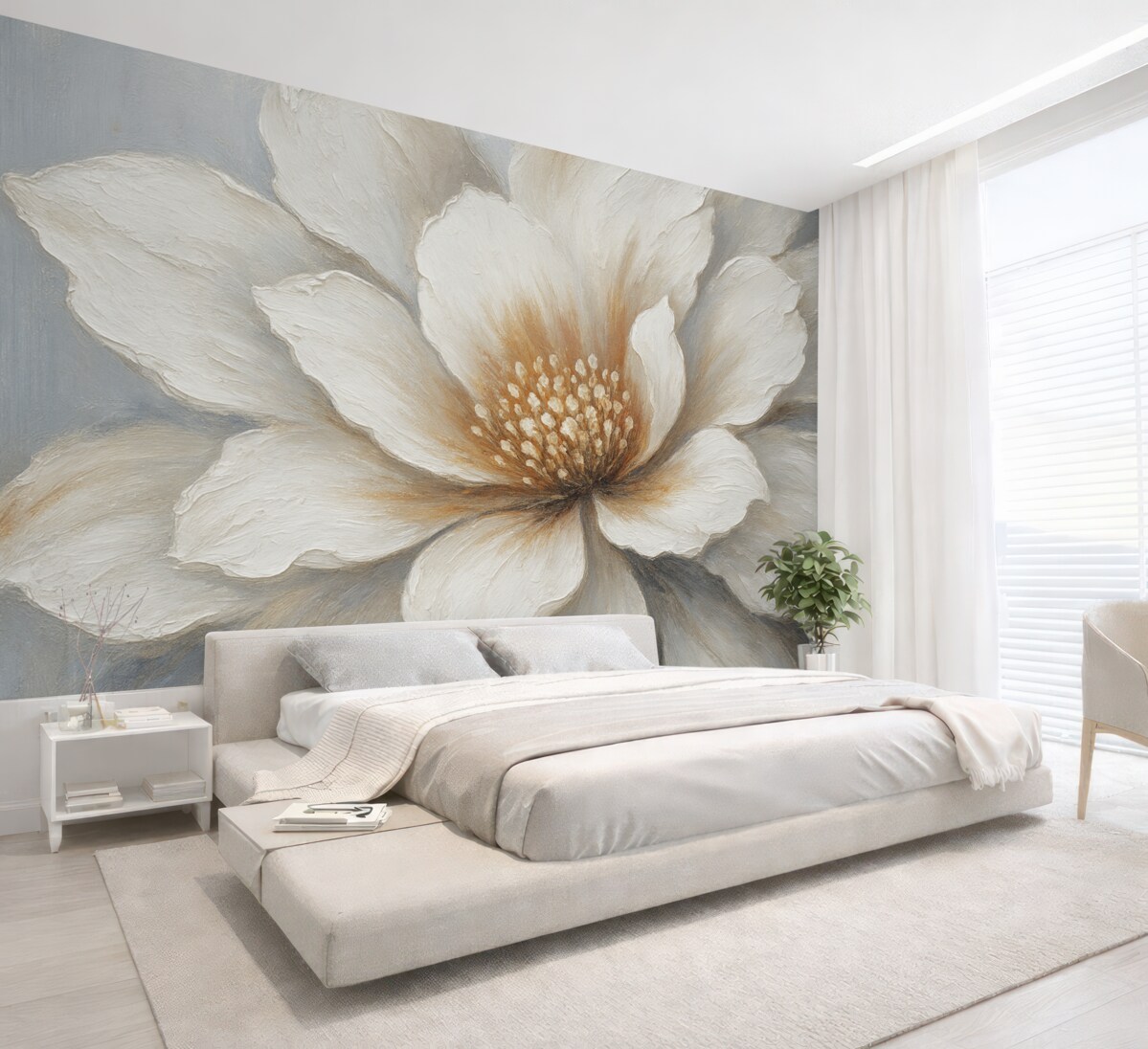 Fototapeta Abstrakcyjny biały kwiat na szarej powierzchni.