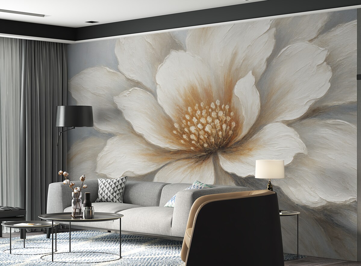 Fototapeta Abstrakcyjny biały kwiat na szarej powierzchni.