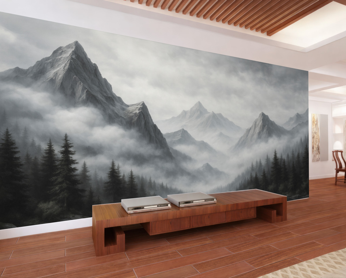 Fototapeta Krajobrazy gór i lasów przypominające niewyraźne akwarele.