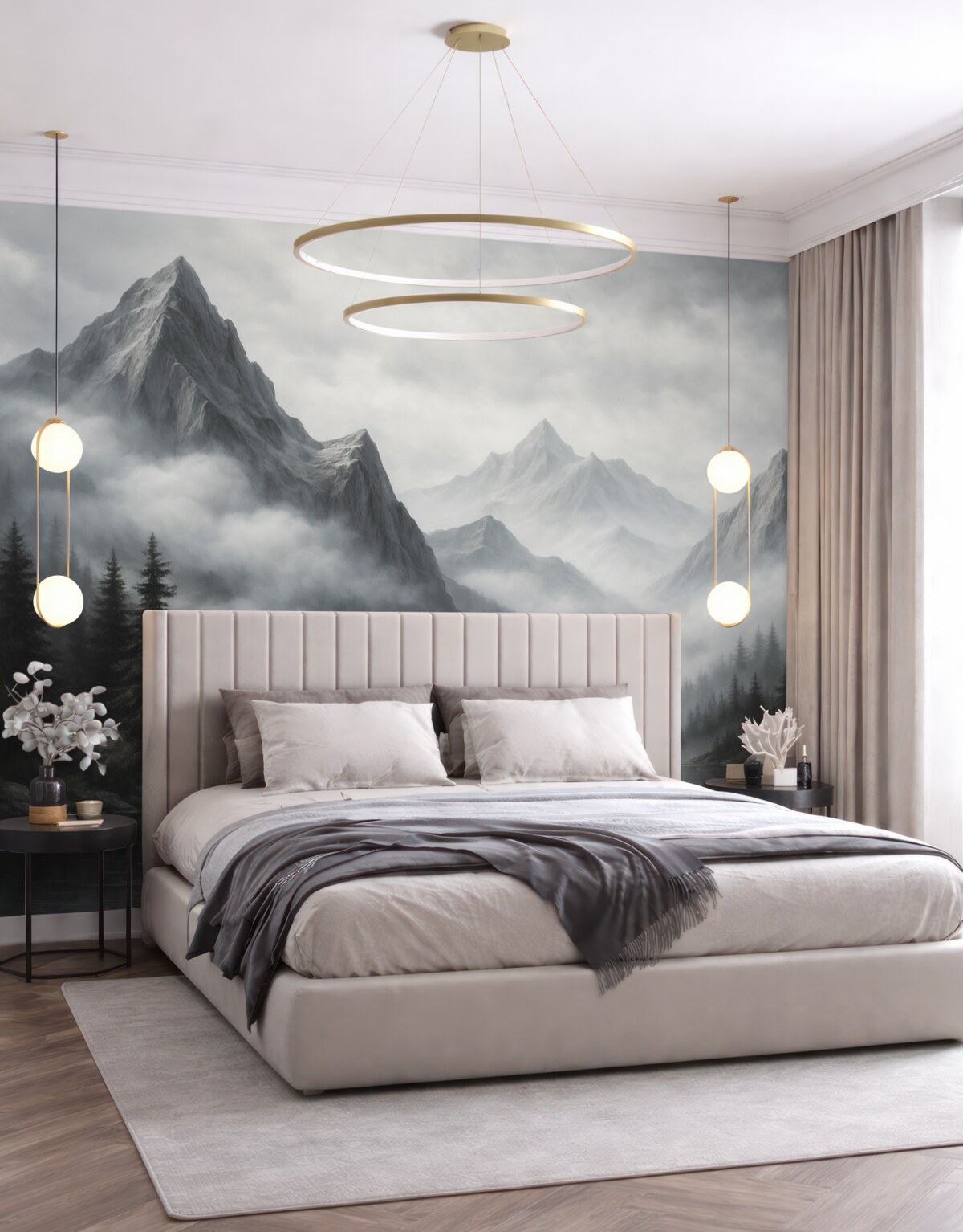 Fototapeta Krajobrazy gór i lasów przypominające niewyraźne akwarele.