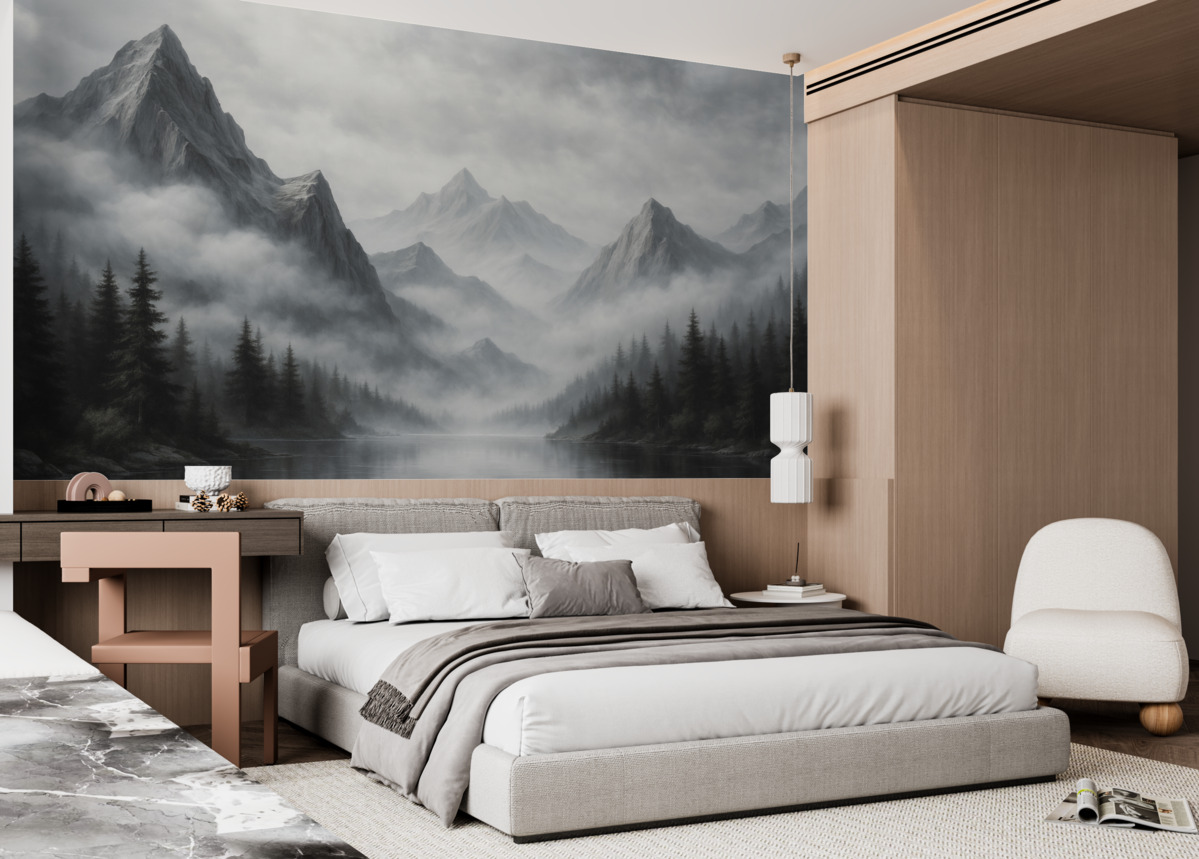 Fototapeta Krajobrazy gór i lasów przypominające niewyraźne akwarele.