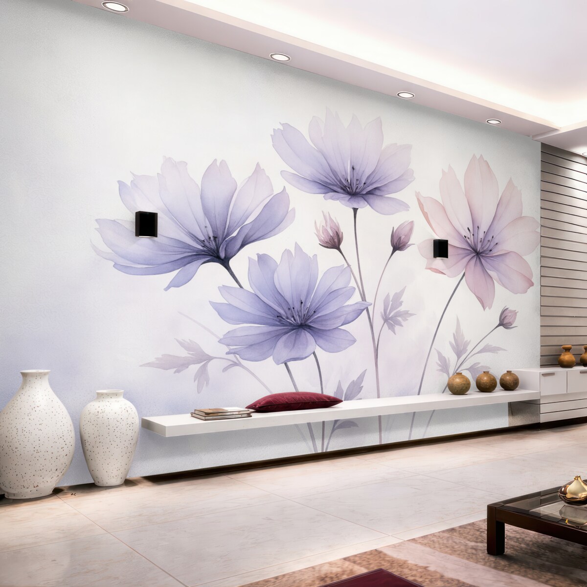 Fototapeta Subtelne fioletowo-różowe kwiaty przypominające akwarelę.