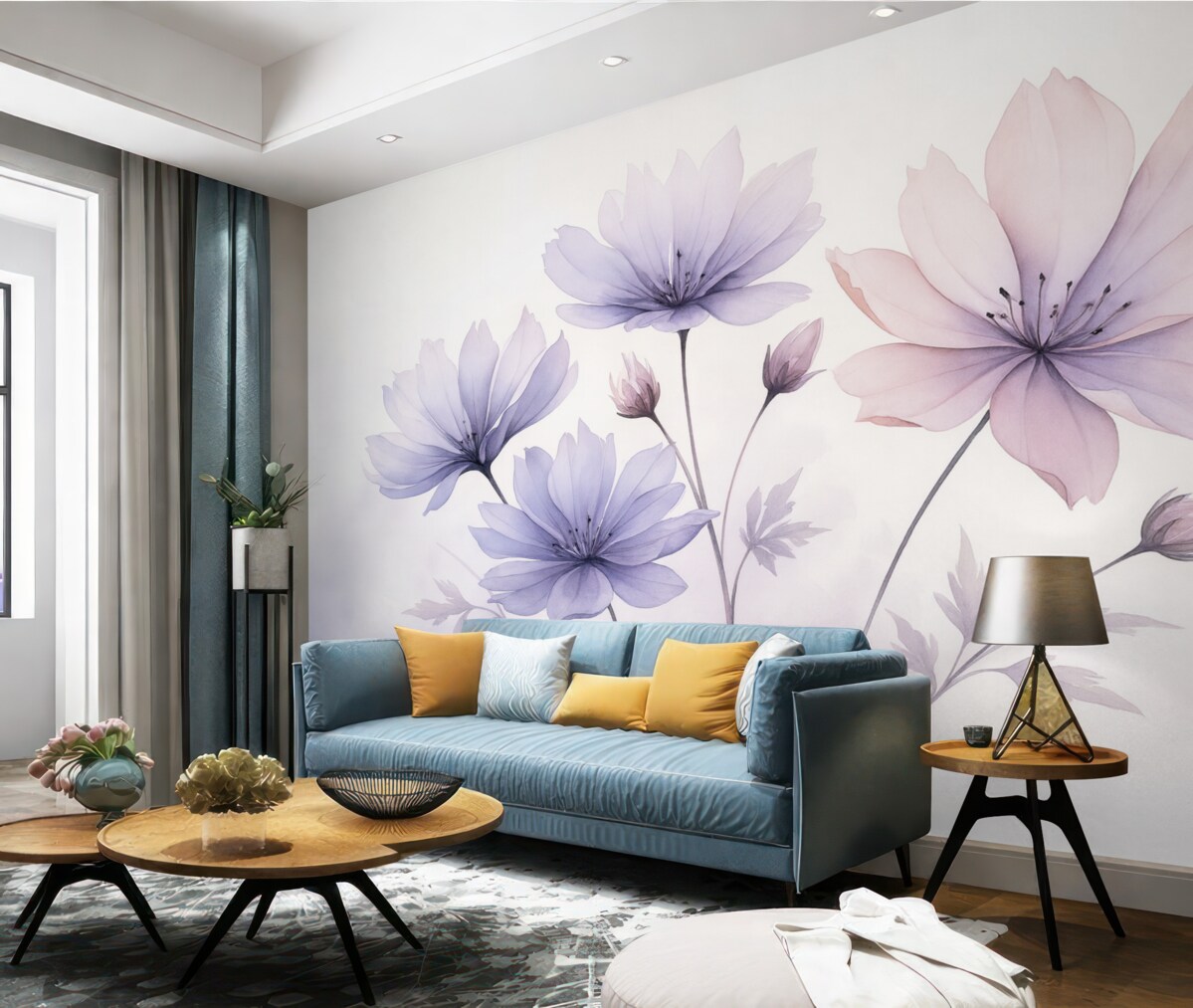 Fototapeta Subtelne fioletowo-różowe kwiaty przypominające akwarelę.