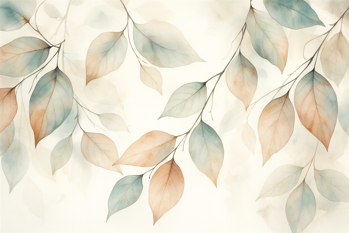 Fototapeta Abstrakcyjne konary z liśćmi w stylu akwarelowym.