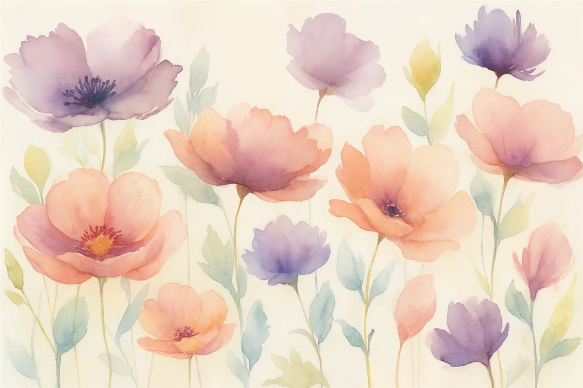 Fototapeta Jasne kwiaty przypominające rozmytą farbę wodną.