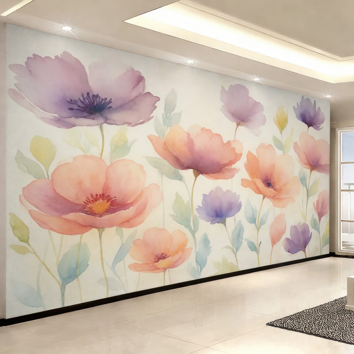 Fototapeta Jasne kwiaty przypominające rozmytą farbę wodną.