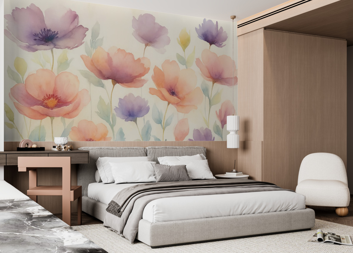 Fototapeta Jasne kwiaty przypominające rozmytą farbę wodną.