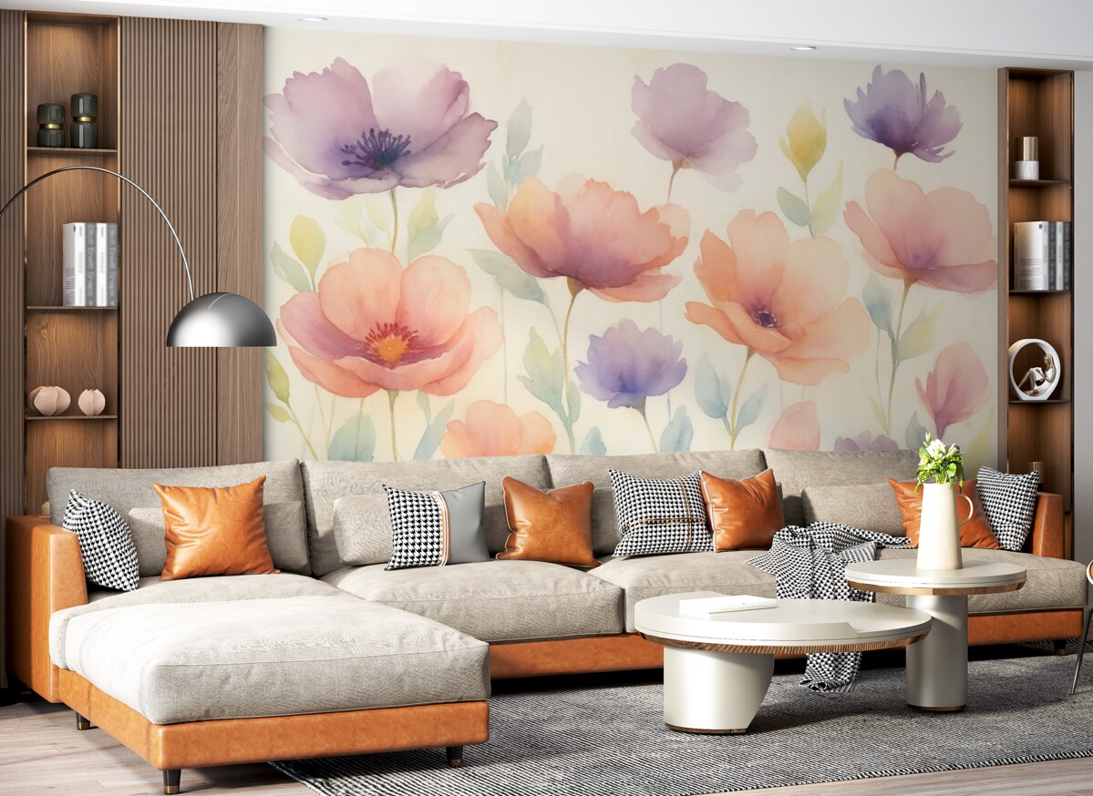 Fototapeta Jasne kwiaty przypominające rozmytą farbę wodną.