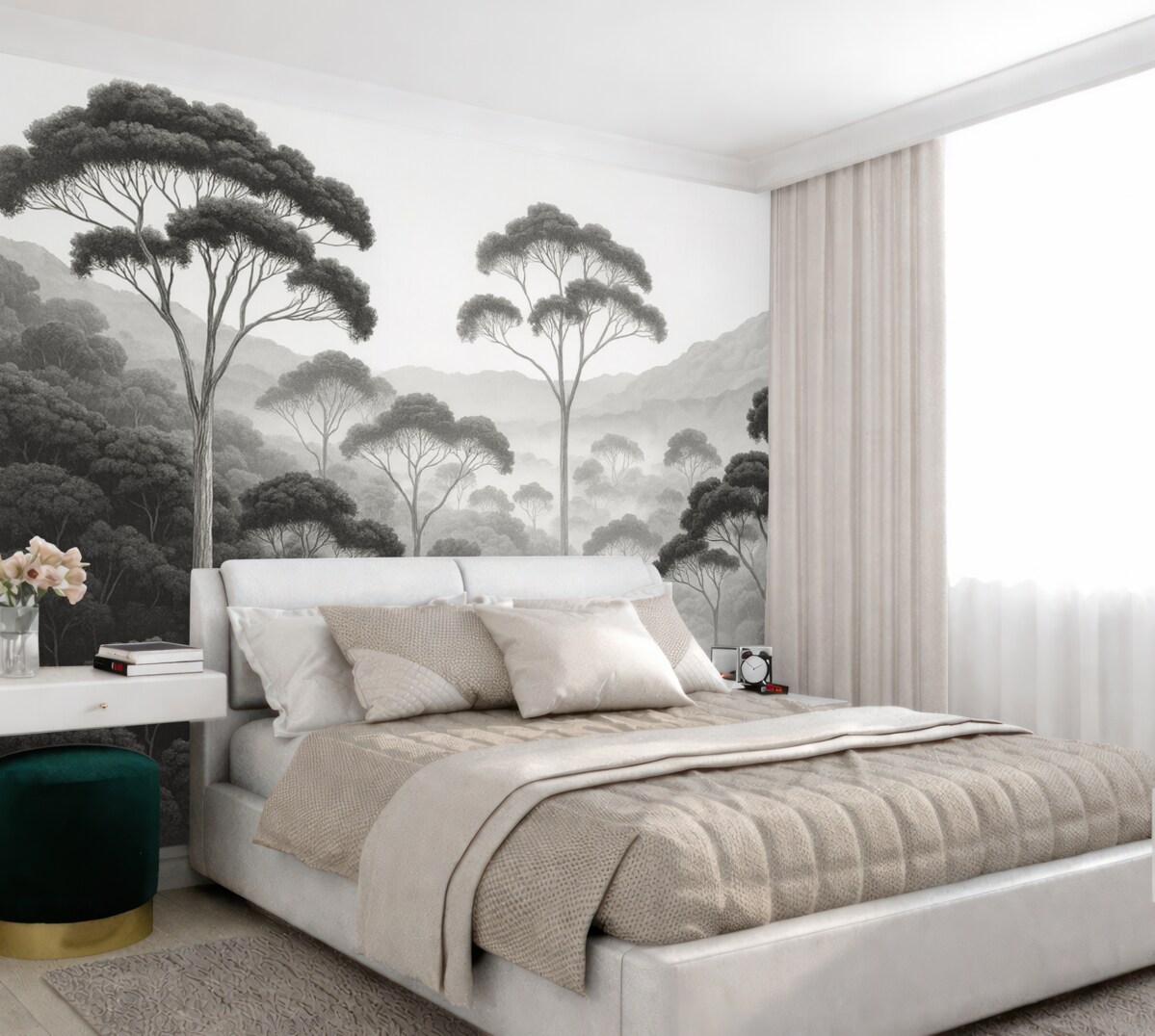 Fototapeta Dżungla, szczyty gór, tropikalny klimat, przyroda, wysokie drzewa, ciemnoniebieskie odcienie.