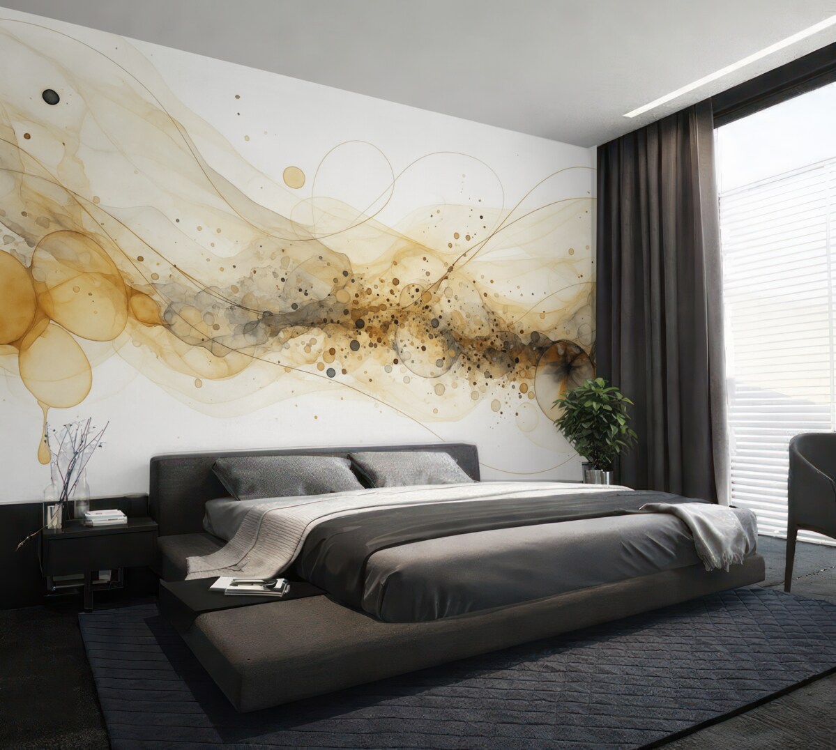 Fototapeta Abstrakcyjna grafika w tuszu, płynny sposób, beżowa gama kolorów.