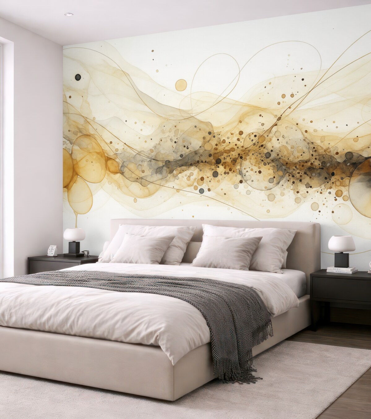 Fototapeta Abstrakcyjna grafika w tuszu, płynny sposób, beżowa gama kolorów.