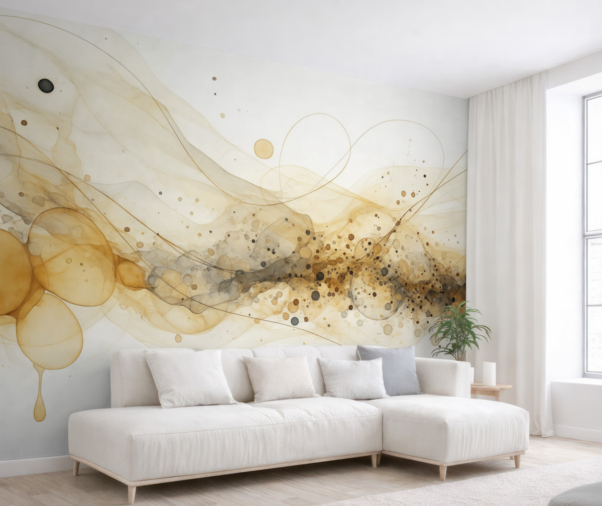 Fototapeta Abstrakcyjna grafika w tuszu, płynny sposób, beżowa gama kolorów.