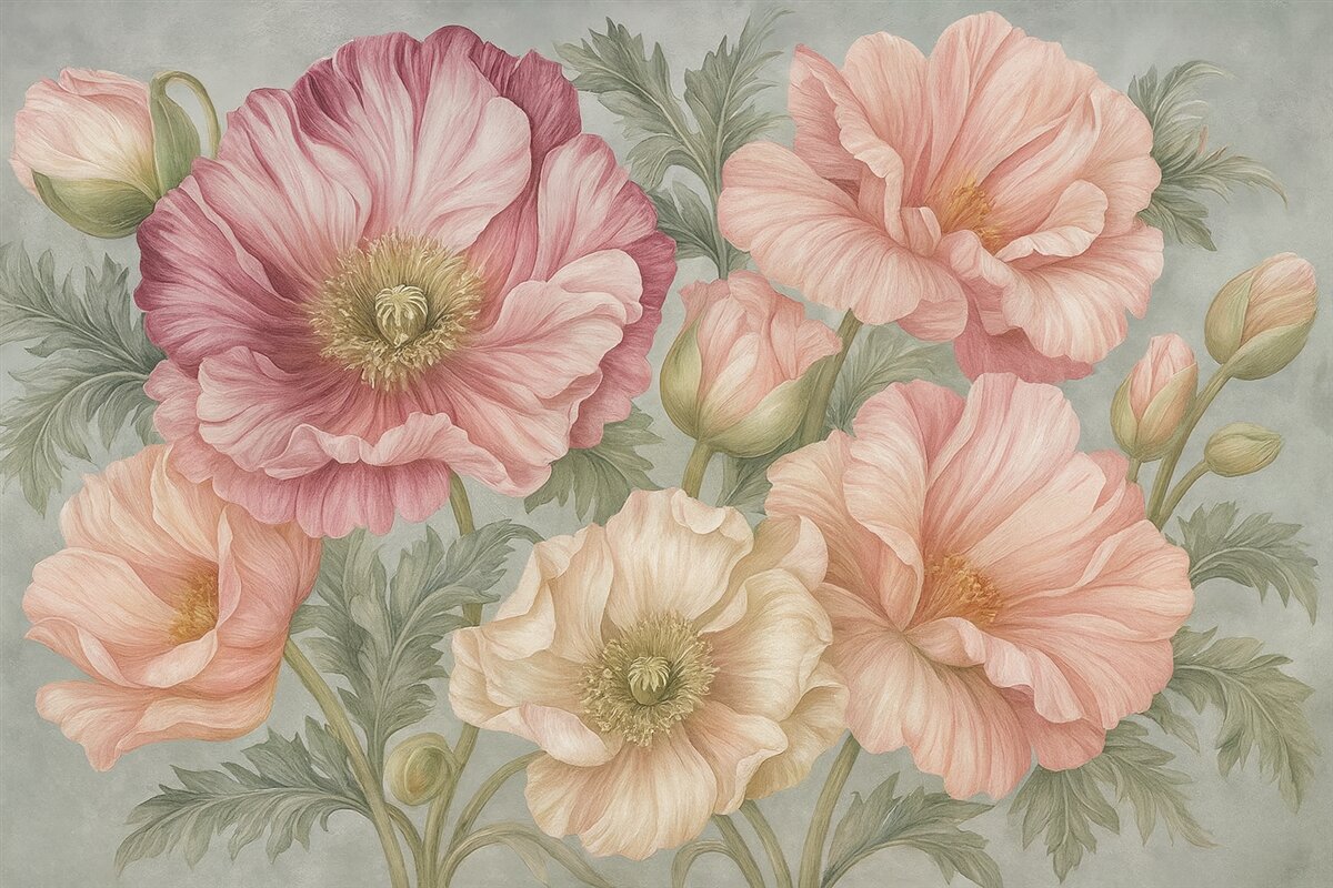 Fototapeta Kwiatowe maki na szarej powierzchni.