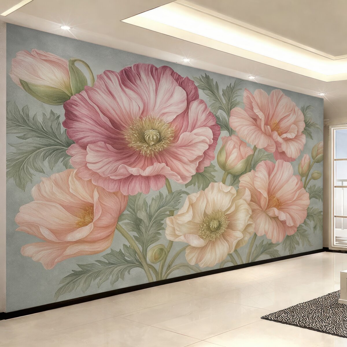 Fototapeta Kwiatowe maki na szarej powierzchni.