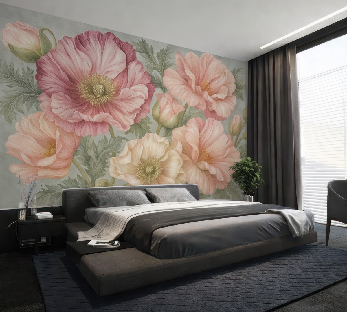 Fototapeta Kwiatowe maki na szarej powierzchni.