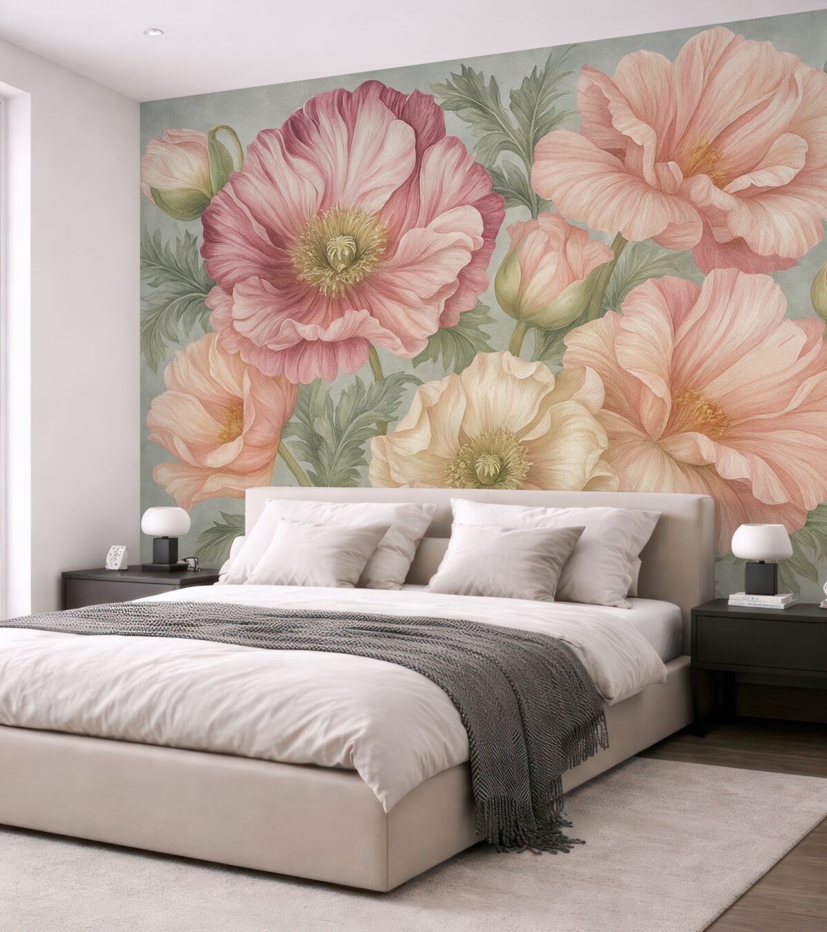 Fototapeta Kwiatowe maki na szarej powierzchni.