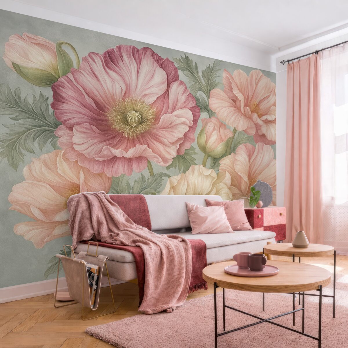 Fototapeta Kwiatowe maki na szarej powierzchni.