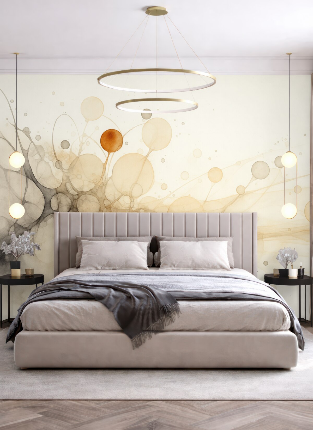 Fototapeta Abstrakcyjność, prostota, sztuka atramentu, cieczy, beżowe oraz szare odcienie.