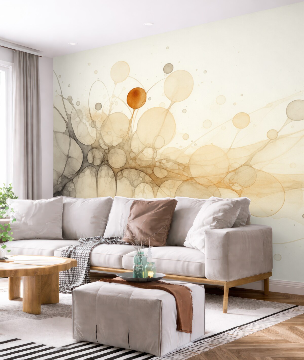 Fototapeta Abstrakcyjność, prostota, sztuka atramentu, cieczy, beżowe oraz szare odcienie.