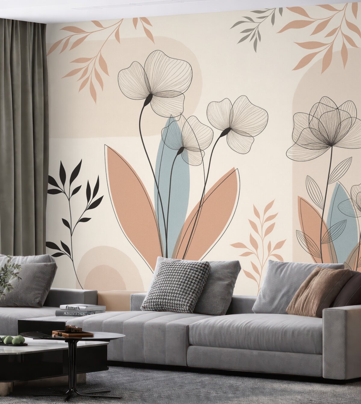 Fototapeta Kwiaty oraz gałązki w stylu boho.