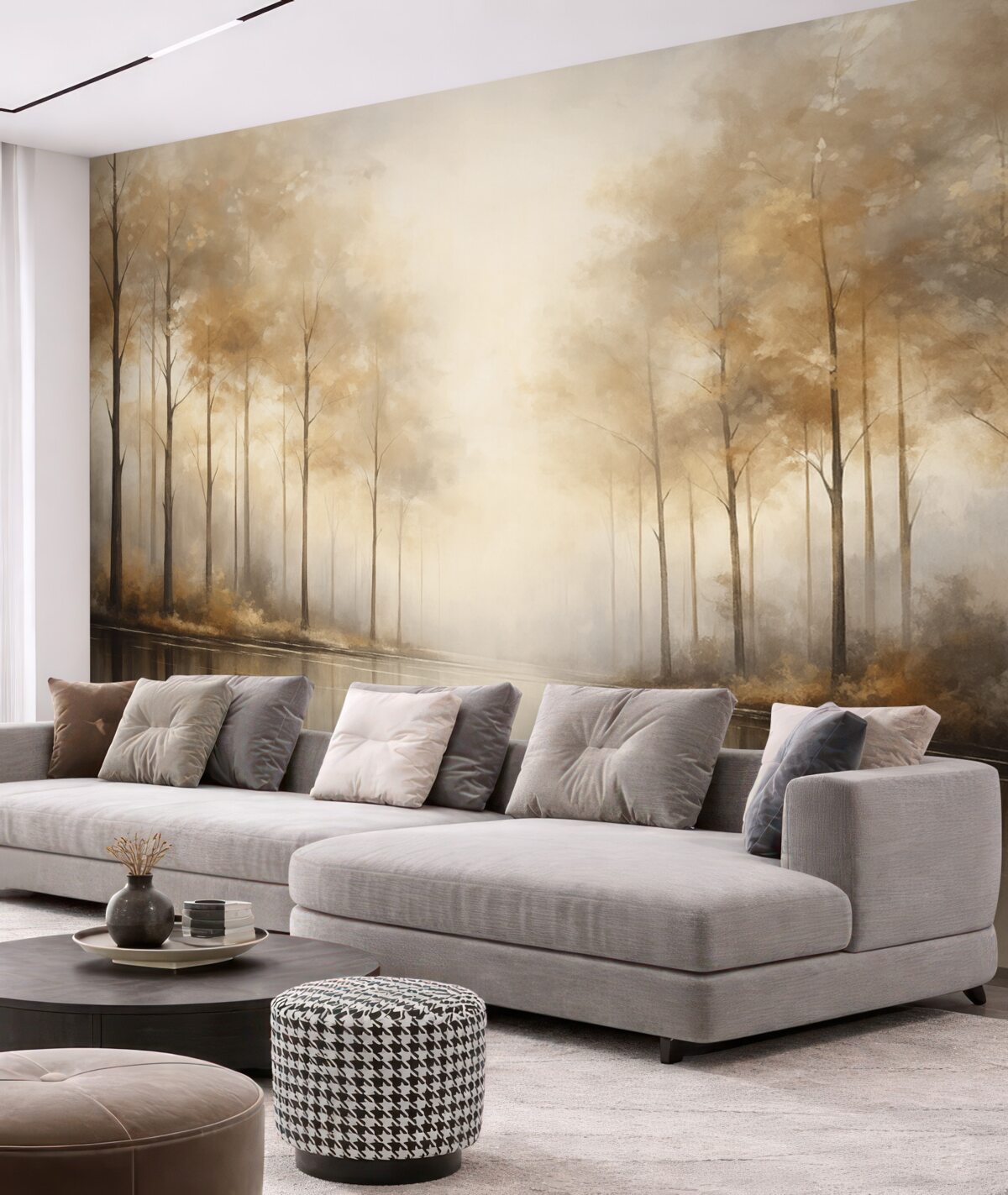 Fototapeta Mgliście otoczony las nad stawem.