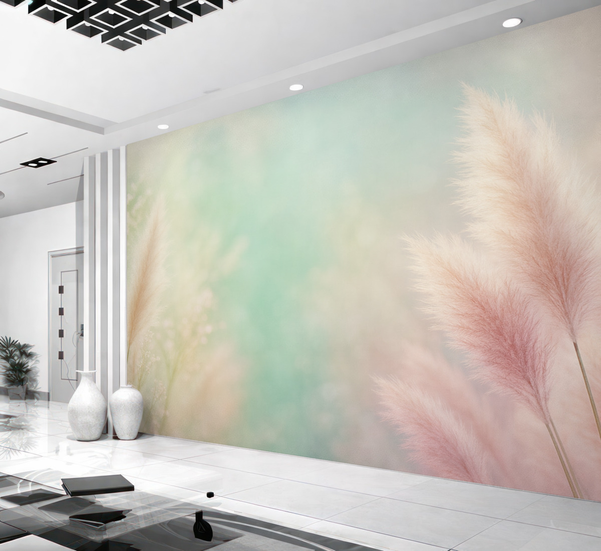 Fototapeta trawa pampasowa na subtelnym turkusowym tle